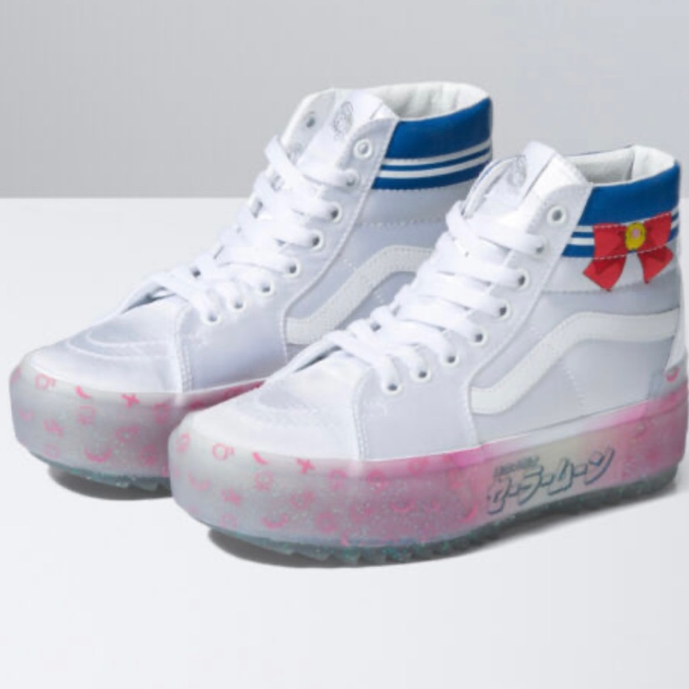 Vans White Pink Sailor Moon Platform High-Top Sneakers